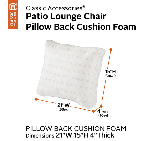 Classic Accessories Patio Lounge Chair Pillow Back Cushion Foam, 21 x 15 x 4 Inch 61-065-019901-RT